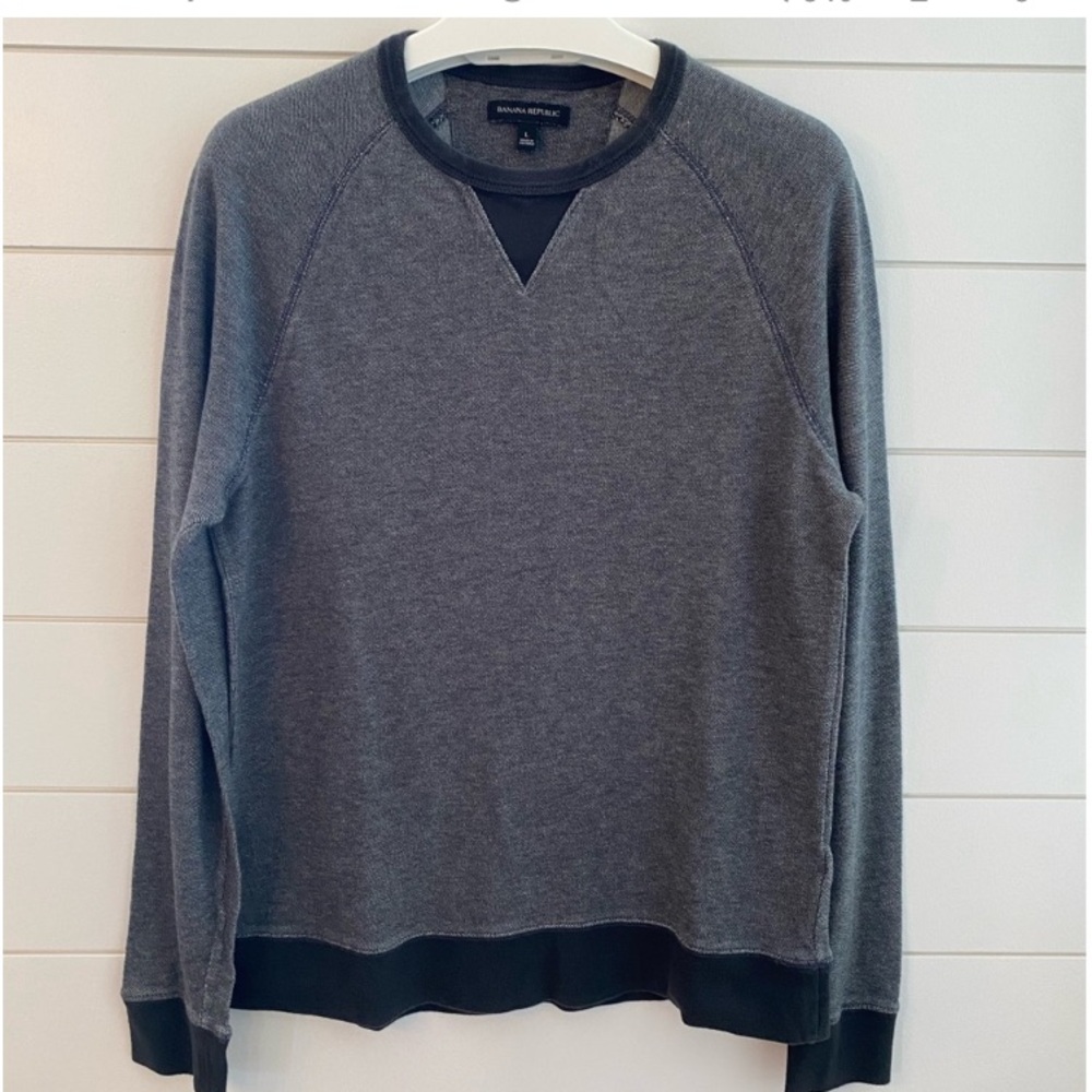 Banana Republic Mens 100% Cotton Salt And Pepper Birdseye Crewneck Sweatshirt LG